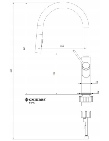 bateria kuchenna z wyciąganą wylewką Omnires nikiel szczotkowany BE6455NI