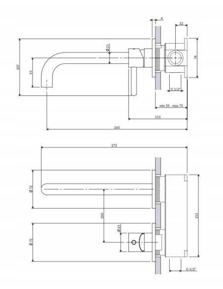 Bateria umywalkowa podtynkowa Omnires miedź szczotkowana Y1215HLROCPB