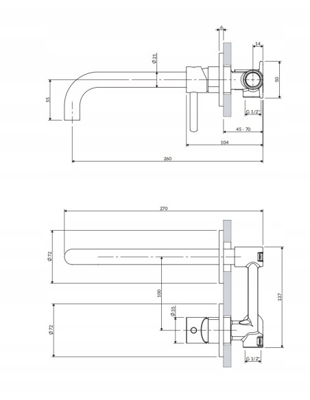 Bateria umywalkowa podtynkowa Omnires miedź połysk Y1215HLCP