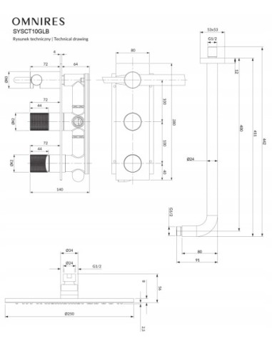 Omnires Contour Zestaw prysznicowy podtynkowy miedź szczotkowana SYSCT10CPB