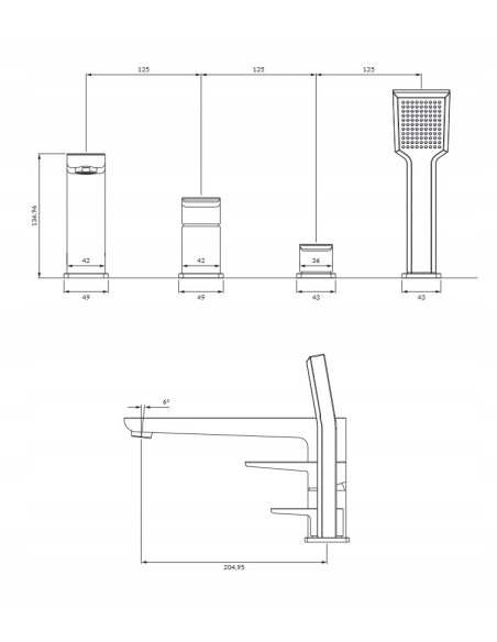 Bateria wannowa 4-otworowa Omnires Parma grafit szczotkowany PM7432GR