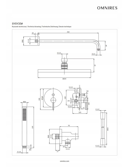 OMNIRES system prysznicowy podtynkowy nikiel szczotkowany (NI) SYSY35NI