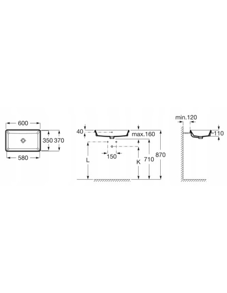 Umywalka Blatowa Roca Square 60X37 A3270Y8000