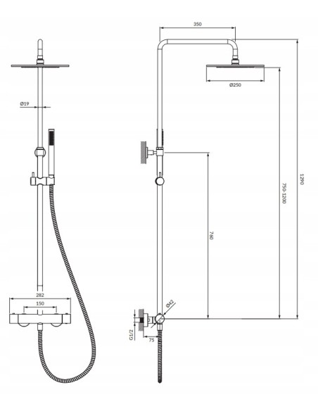 Termostatyczny system prysznicowy Omnires miedź szczotkowana Y1244SUCPB