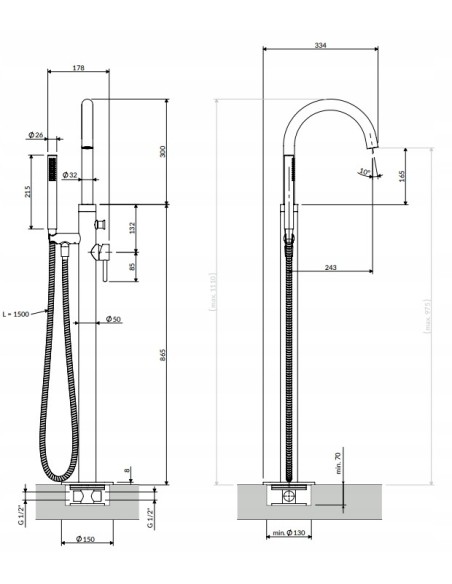 Bateria wannowa wolnostojąca Omnires chrom połysk Y1233CR