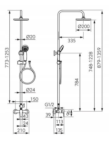 Zestaw prysznicowy natynkowy Ferro RITTO BLACK NP84-BTR7U-BL