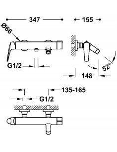 Bateria wanno-prysznicowa jednouchwytowa ścienna Tres Fuji srebrny 28117001 2