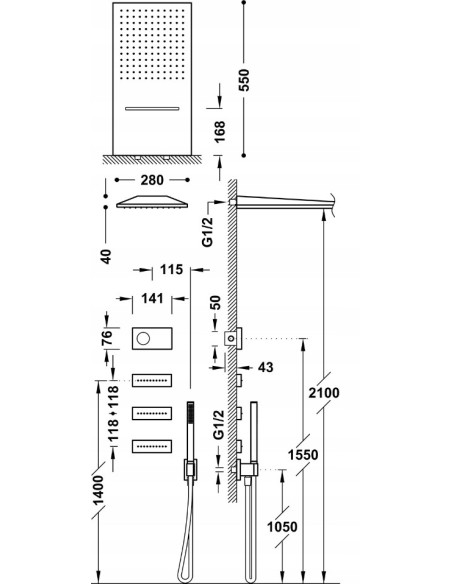 TRES Shower Technology podtynkowy zestaw prysznicowy czarny 09288408NM