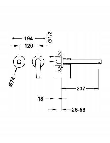 Bateria umywalkowa ścienna Tres CLASS-TRES srebrny 24218201