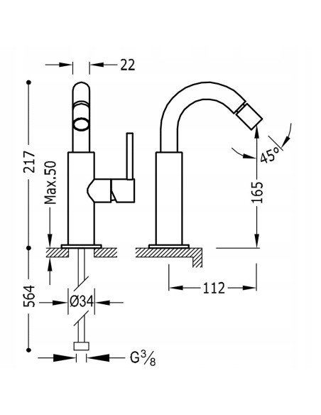 Bateria bidetowa Tres Study srebrny 26222402