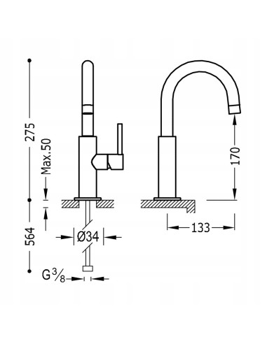 Bateria umywalkowa stojąca Tres Study czarny 26290403NM