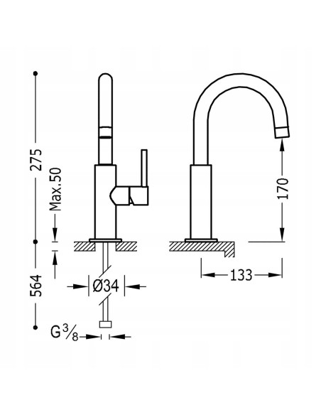 Bateria umywalkowa stojąca Tres Study czarny 26290403NM
