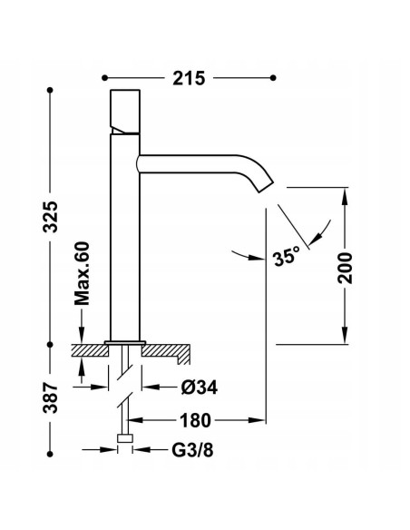 Bateria umywalkowa stojąca Tres Study srebrny 26130701