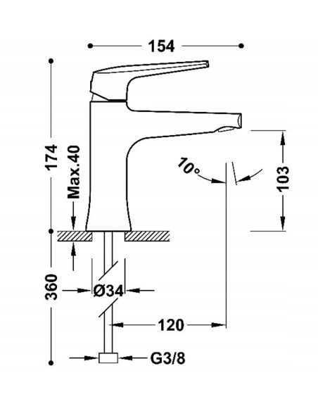 Bateria umywalkowa stojąca Tres Fuji 28110301AC