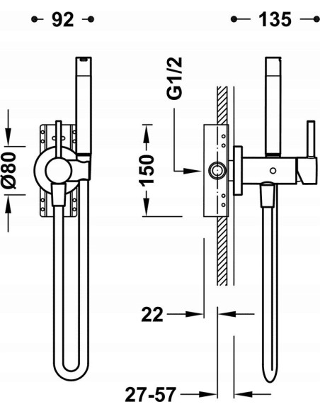 TRES BATERIA PODTYNKOWA Z ZESTAWEM NATRYSKOWYM STALOWA MAX-TRES 134122AC