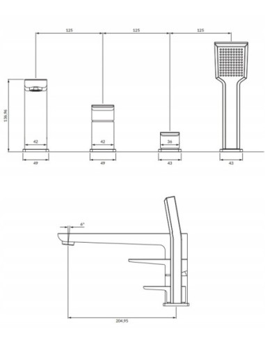 OMNIRES Bateria wannowa 4-otworowa Parma czarna PM7432BL