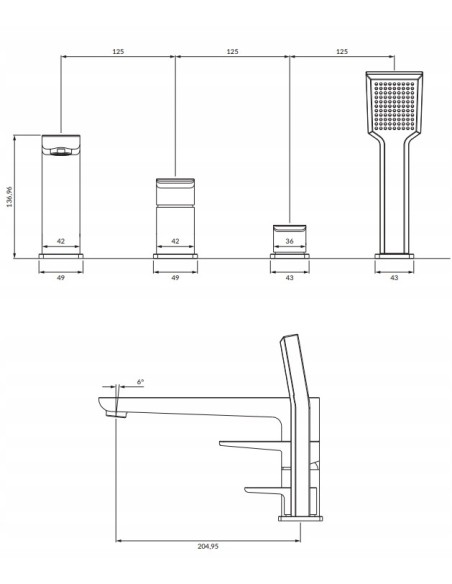 OMNIRES Bateria wannowa 4-otworowa Parma czarna PM7432BL