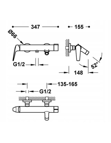 TRES Fuji Bateria ścienna wannowa i prysznicowa 28117001AC