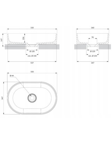 Umywalka nablatowa OWALNA 55x36 biała połysk Omnires OVOUNBP