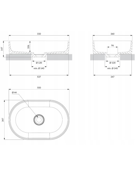 Umywalka nablatowa OWALNA 55x36 biała połysk Omnires OVOUNBP