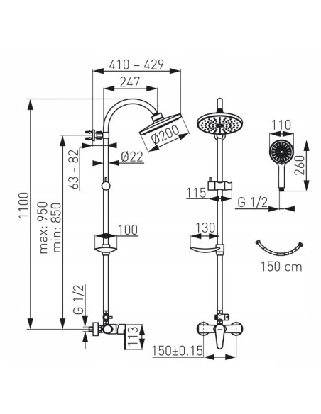 FERRO Algeo Zestaw prysznicowy natynkowy NP71-BAG7U