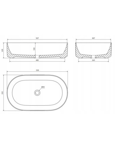 OMNIRES MESA umywalka nablatowa duża 53 x 32cm biała połysk MESA530BP