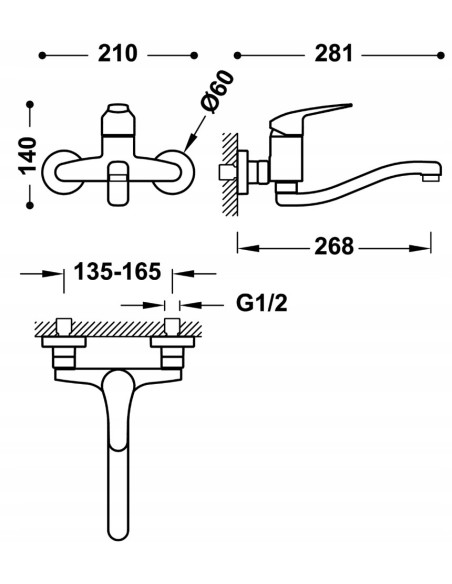 TRES Cocina Bateria jednouchwytowa ścienna kuchenna 21632030