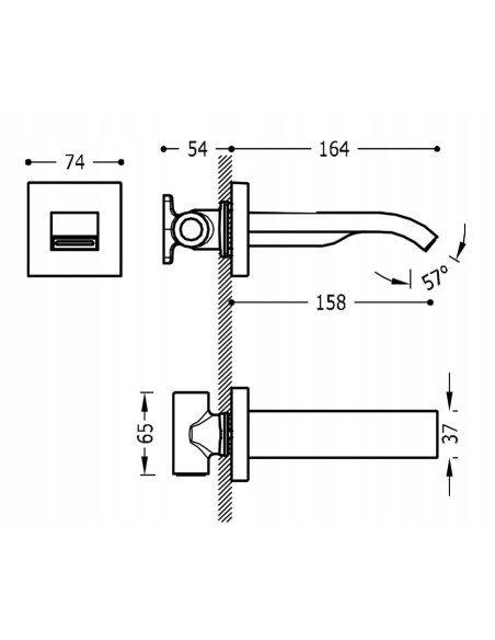 TRES Compl Griferia Wylewka stała naścienna z wyjściem wody 20718107OR