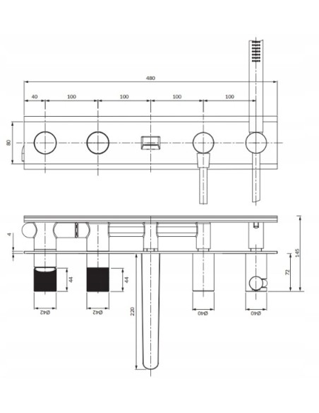 Bateria wannowa 5-otworowa podtynk Omnires złoty szczotkowany CT8037-1GLB