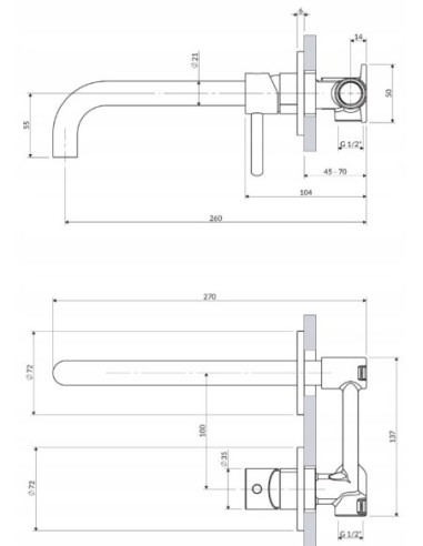 OMNIRES Bateria umywalkowa podtynkowa z długą wylewką grafit Y1215HLGR