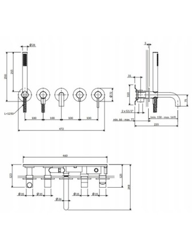 Bateria wannowa 5-otworowa podtynkowa Omnires czarny półmat Y1237-1SBL