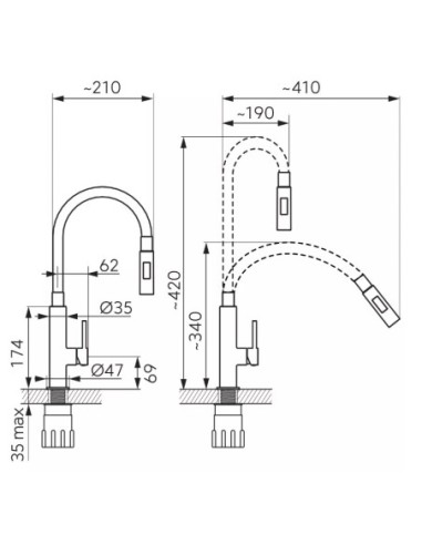 FERRO Bateria zlewozmywakowa z 2-funkcyjną BZA43G