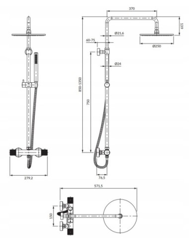 OMNIRES Contour Zestaw prysznicowy natynkowy CT8044CR