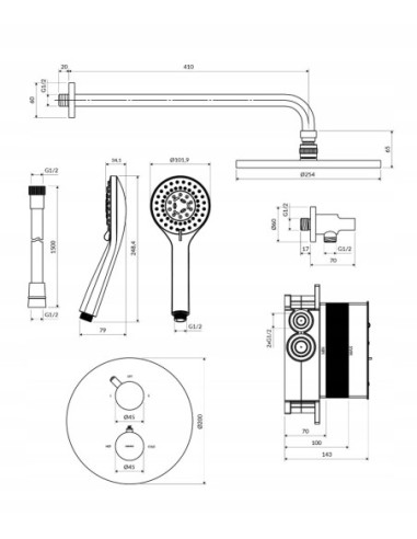 OMNIRES komplet natryskowy termostat złoto szczotkowane SYSYT05GLB