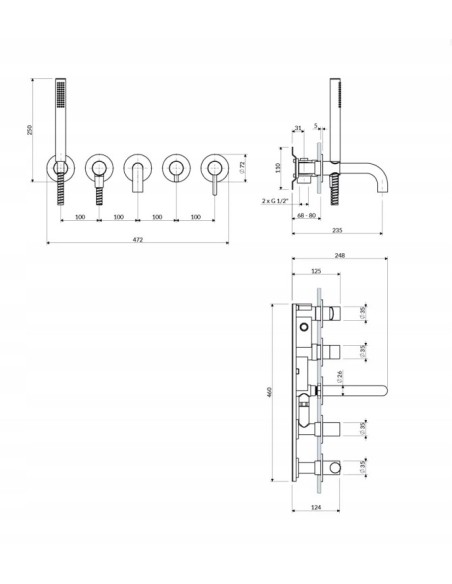 OMNIRES bateria wannowa 5-otworowa podtynkowa Y1237-1SGLB