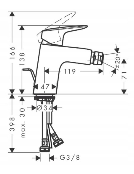 HANSGROHE Jednouchwytowa bateria bidetowa DN15 CHROM 71204000