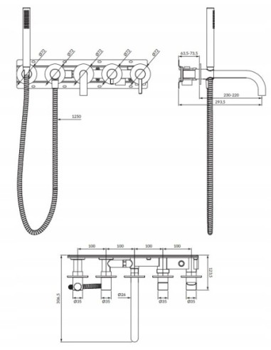 OMNIRES Bateria wannowa 5-otworowa podtynk mosiądz szczotkowany Y1237-1BSB