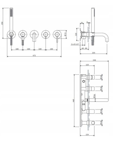 Bateria wannowa 5-otworowa podtynk OMNIRES miedź szczotkowana Y1237-1SCPB