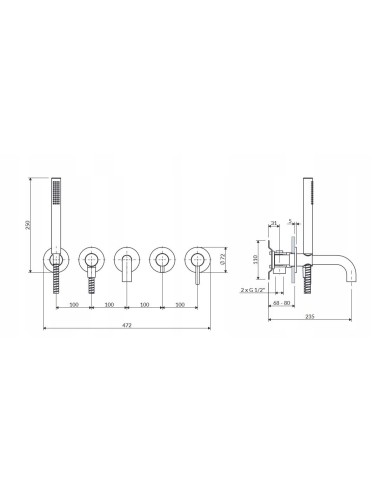 Bateria wannowa 5-otworowa podtynk OMNIRES miedź szczotkowana Y1237-1SCPB