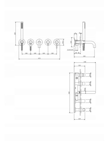 Bateria wannowa 5-otworowa podtynk OMNIRES mosiądz szczotkowany Y1237-1SBSB