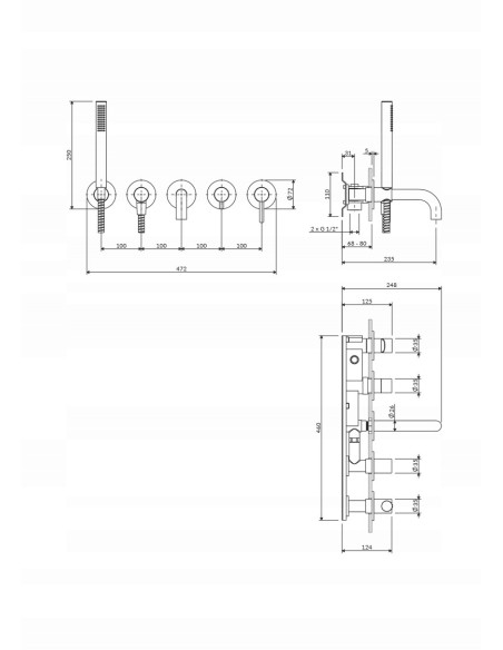 Bateria wannowa 5-otworowa podtynk OMNIRES mosiądz szczotkowany Y1237-1SBSB