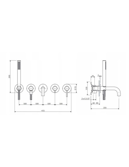 Bateria wannowa 5-otworowa podtynk OMNIRES grafit szczotkowany Y1237-1SGR