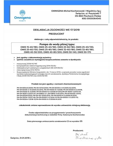 Pompa obiegowa Omnigena OMIS 25-40/180