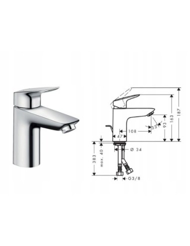 Bateria umywalkowa stojąca Hansgrohe Logis srebrny 71071000