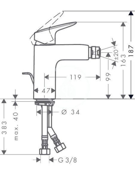 Bateria bidetowa Hansgrohe Logis srebrny 71200000