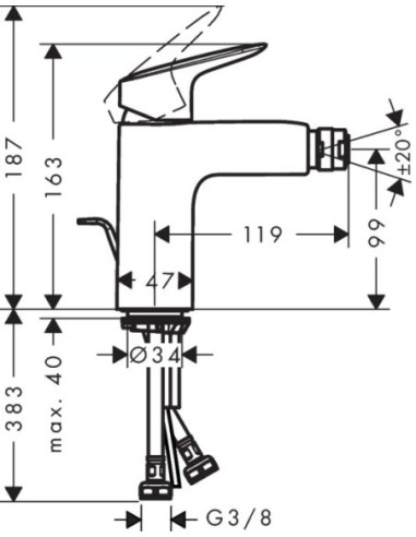 Bateria bidetowa Hansgrohe Logis srebrny 71200000