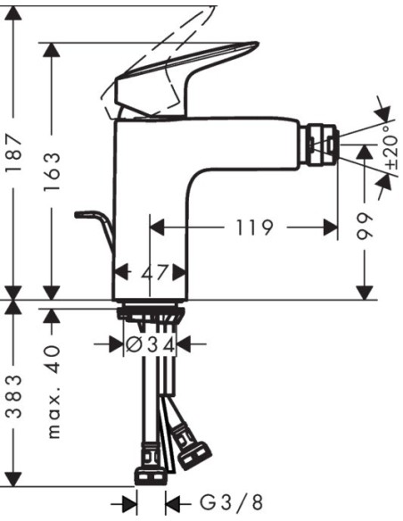 Bateria bidetowa Hansgrohe Logis srebrny 71200000