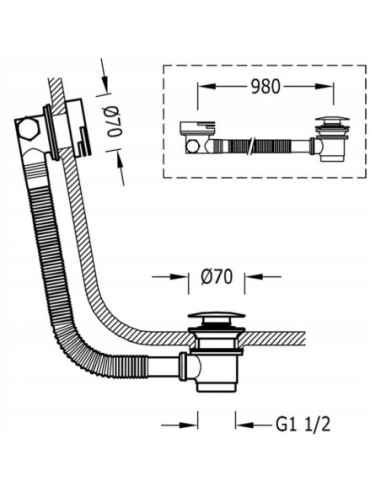 Syfon wannowy Tres 70 mm 13453430
