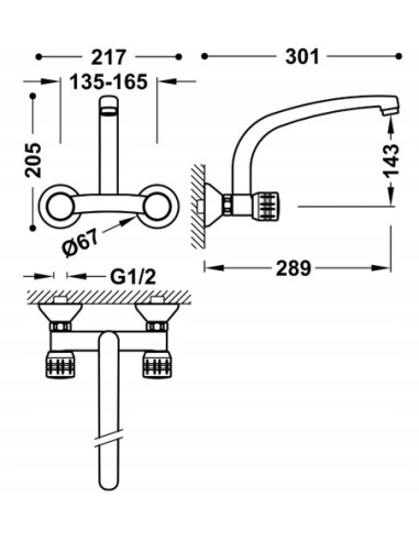Bateria kuchenna ścienna TRES Cocina srebrny 123317