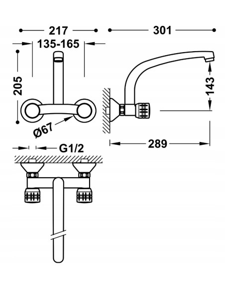 Bateria kuchenna ścienna TRES Cocina srebrny 123317